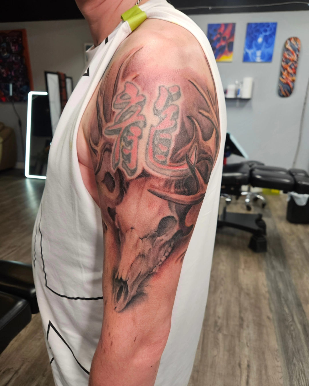 Freehand Horned Animal Skull Tattoo — Clay Walker