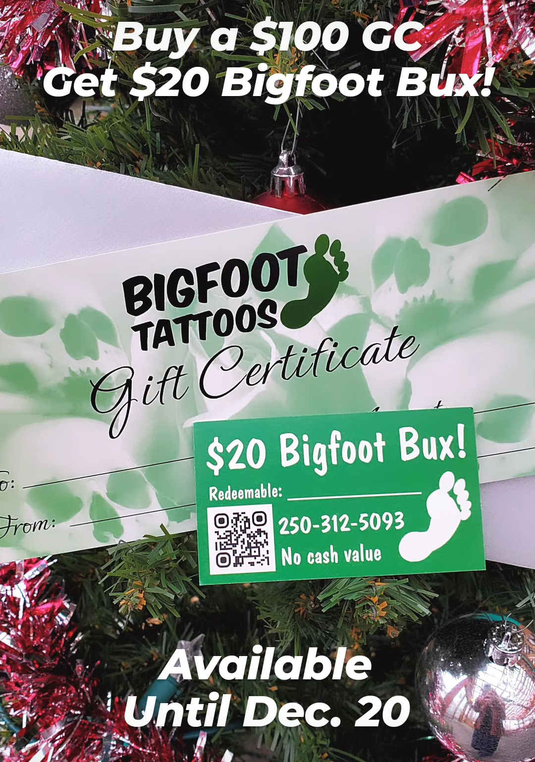 Buy a $100 Gift Certificate — Get $20 Bigfoot Bux