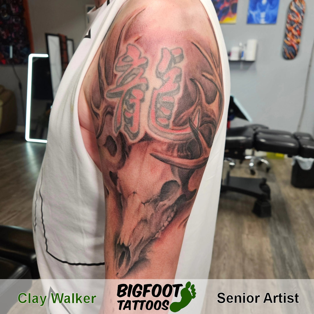 Freehand Horned Animal Skull Tattoo — Clay Walker Freehand Horned Animal Skull Tattoo — Clay Walker